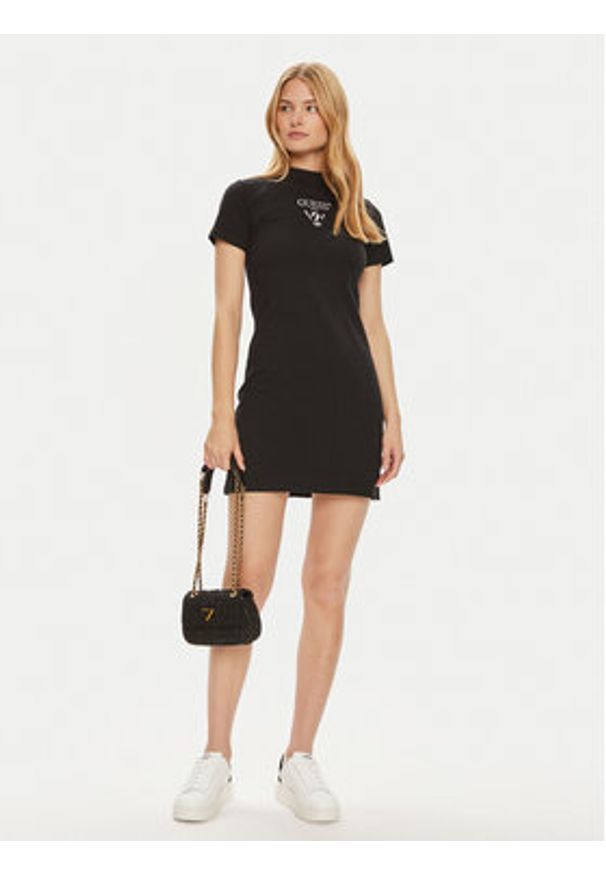 Guess Sukienka codzienna V4YK02 KCDH1 Czarny Regular Fit. Okazja: na co dzień. Kolor: czarny. Materiał: bawełna. Typ sukienki: proste. Styl: casual