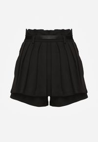 Renee - Czarne Spódnico-Szorty Plisowane High Waist Ozdobione Paskiem Eranivia. Okazja: na co dzień. Stan: podwyższony. Kolor: czarny. Wzór: aplikacja. Sezon: lato. Styl: casual, elegancki #4