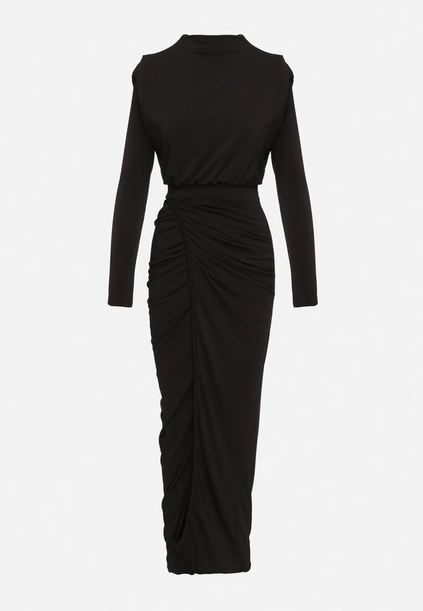 Born2be - Czarna Koktajlowa Sukienka o Dopasowanym Kroju z Marszczeniem Besiel. Kolor: czarny. Styl: wizytowy