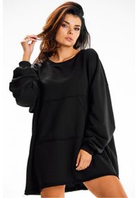 Infinite You - Bluza damska oversize długa z kieszenią kangurka czarna. Okazja: na spacer, na co dzień. Kolor: czarny. Materiał: materiał, bawełna, elastan. Długość: długie. Styl: casual