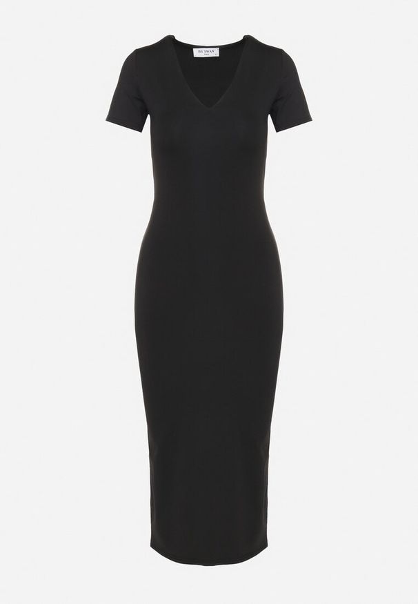 Born2be - Czarna Sukienka Dopasowana Bodycon z Dekoltem w Serek Efricene. Okazja: na co dzień. Typ kołnierza: dekolt w serek. Kolor: czarny. Materiał: jeans. Długość rękawa: krótki rękaw. Typ sukienki: bodycon. Styl: klasyczny, casual