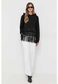 TwinSet - Twinset bluza damska kolor czarny z kapturem gładka. Typ kołnierza: kaptur. Kolor: czarny. Materiał: dzianina. Długość rękawa: długi rękaw. Długość: długie. Wzór: gładki #4