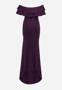 Born2be - Fioletowa Elegancka Sukienka Typu Hiszpanka z Rozkloszowanym Dołem i Wycięciami Tumini. Okazja: na imprezę. Typ kołnierza: dekolt hiszpanka. Kolor: fioletowy. Materiał: dzianina, skóra. Długość rękawa: krótki rękaw. Sezon: lato. Typ sukienki: dopasowane, rozkloszowane. Styl: elegancki #3