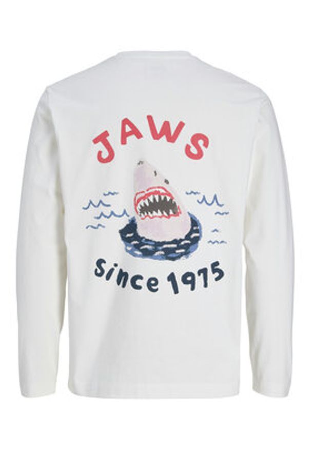 Jack & Jones Longsleeve Jaws 12286615 Biały Relaxed Fit. Kolor: biały. Materiał: bawełna. Długość rękawa: długi rękaw