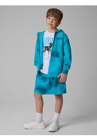 4f - 4F Bluza dresowa loose z kapturem chłopięca - niebieska 134/140 (8-10 lat). Okazja: na co dzień, na uczelnię. Typ kołnierza: kaptur. Kolor: niebieski. Materiał: dresówka. Wzór: nadruk. Sezon: lato. Styl: casual #2