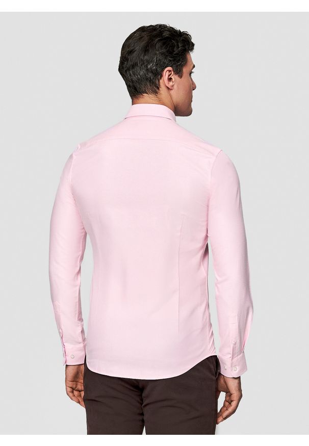 Pako Lorente - PAKO LORENTE – Różowa koszula męska. Typ kołnierza: button down. Kolor: szary, biały, różowy. Materiał: bawełna, poliester. Długość rękawa: długi rękaw. Długość: długie