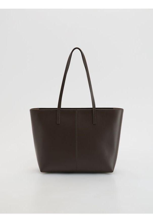 Reserved - Torebka shopper - brązowy. Kolor: brązowy. Materiał: skórzane