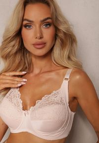 Renee - Jasnobeżowy Koronkowy Biustonosz z Ramiączkami z Regulacją Allis. Kolekcja: plus size. Kolor: beżowy. Materiał: koronka