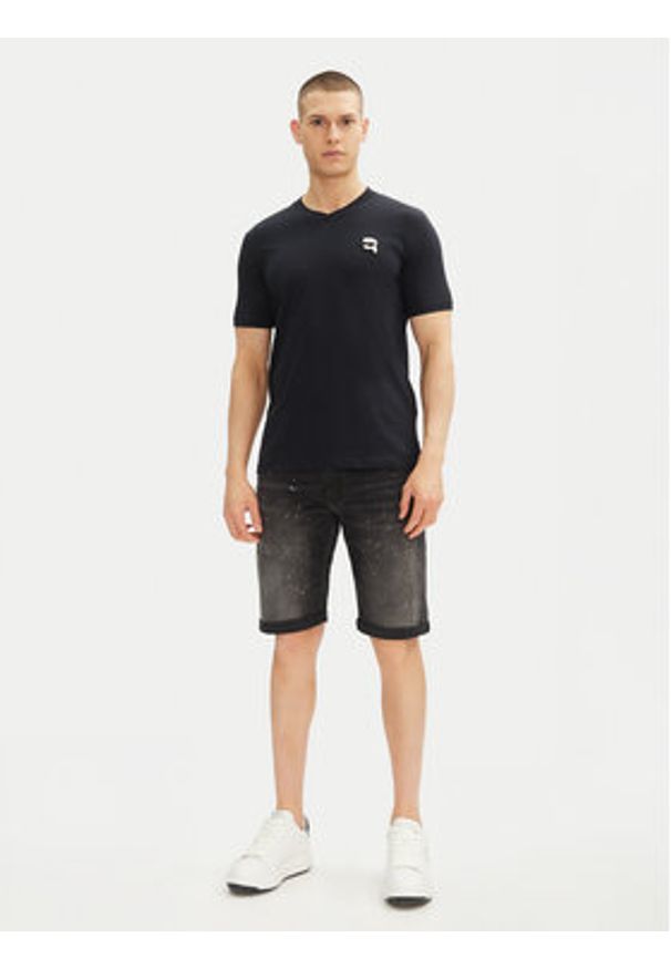Karl Lagerfeld - KARL LAGERFELD T-Shirt 755021 552224 Granatowy Regular Fit. Typ kołnierza: dekolt w karo. Kolor: niebieski. Materiał: bawełna
