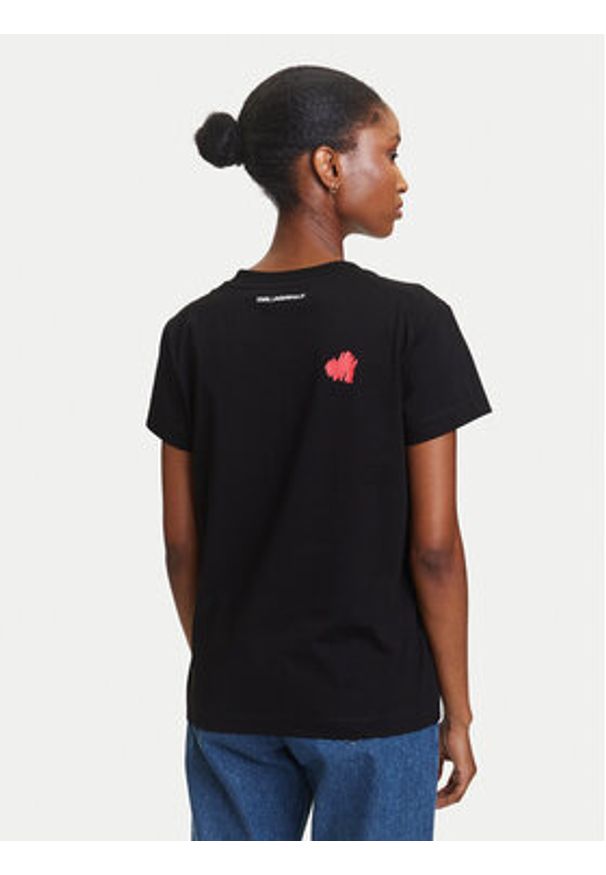 Karl Lagerfeld - KARL LAGERFELD T-Shirt A3W17017 Czarny Regular Fit. Typ kołnierza: dekolt w karo. Kolor: czarny. Materiał: bawełna