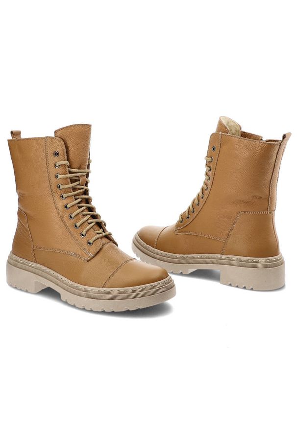 Brązowe Botki Damskie Wasak Wygodne Obuwie. Kolor: brązowy. Materiał: futro, skóra. Szerokość cholewki: normalna. Wzór: grochy, aplikacja. Obcas: na obcasie. Wysokość obcasa: niski