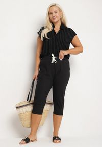 Born2be - Czarne Spodnie z Bawełny z Wysokim Stanem i Wiązaniem Lirassia. Okazja: na co dzień. Stan: podwyższony. Kolor: czarny. Materiał: bawełna. Styl: casual