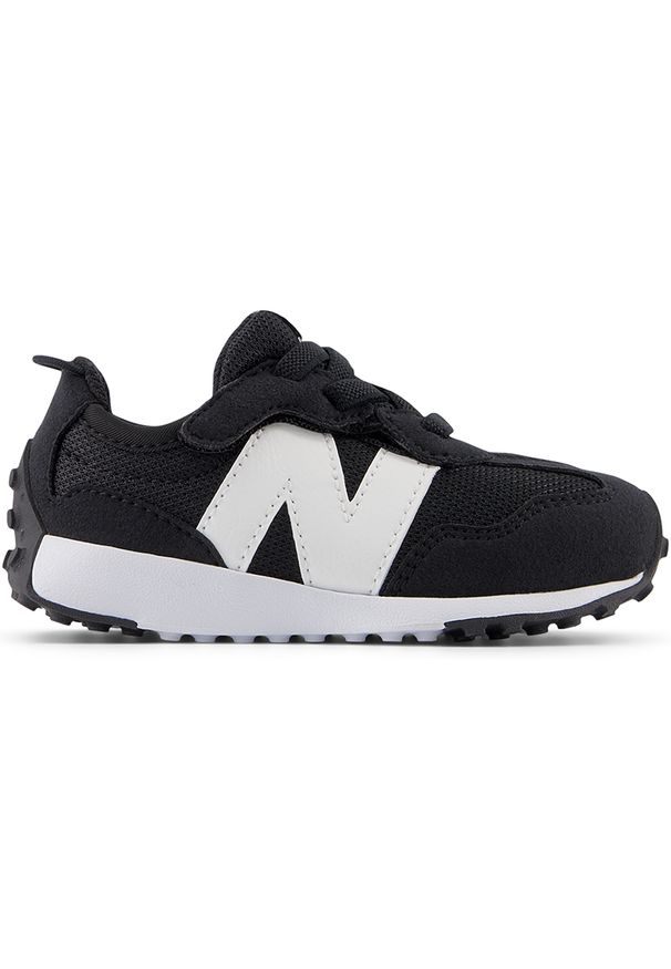 Buty niemowlęce New Balance NW327CBW – czarne. Okazja: na co dzień. Zapięcie: rzepy. Kolor: czarny. Materiał: syntetyk, materiał. Szerokość cholewki: normalna. Wzór: kolorowy