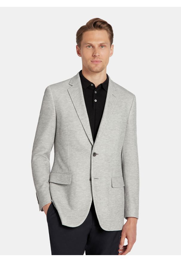 Pako Lorente - PAKO LORENTE - Szara marynarka melanż z dzianiny. Kolor: szary. Materiał: dzianina. Wzór: melanż. Sezon: jesień