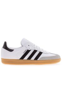 Adidas - Buty młodzieżowe adidas Originals Samba OG J JQ2020 - białe. Okazja: na co dzień. Zapięcie: sznurówki. Kolor: biały. Materiał: skóra, syntetyk, zamsz, guma. Szerokość cholewki: normalna #1