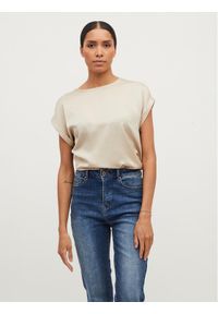 Vila T-Shirt Ellette 14059563 Beżowy Regular Fit. Kolor: beżowy. Materiał: syntetyk