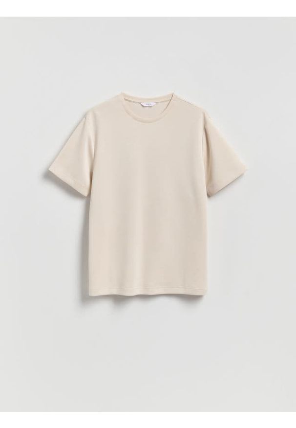 Reserved - T-shirt regular fit z modalem - beżowy. Kolor: beżowy. Materiał: dzianina