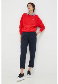 TOMMY HILFIGER - Tommy Hilfiger spodnie bawełniane kolor granatowy proste high waist. Stan: podwyższony. Kolor: niebieski. Materiał: bawełna #3