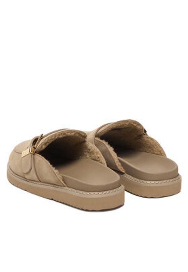 TOMMY HILFIGER - Tommy Hilfiger Klapki Th Buckle Fur Suede Mule FW0FW09083 Beżowy. Kolor: beżowy. Materiał: zamsz, skóra