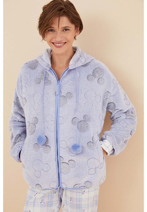 Women Secret - women'secret szlafrok Mickey Mouse kolor niebieski 4416253. Typ kołnierza: kaptur. Kolor: niebieski. Materiał: materiał. Wzór: motyw z bajki
