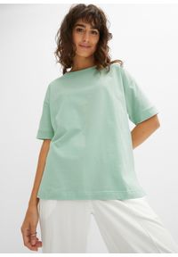 bonprix - Shirt oversize z bawełny z rozcięciami po bokach. Kolor: zielony. Materiał: bawełna #3