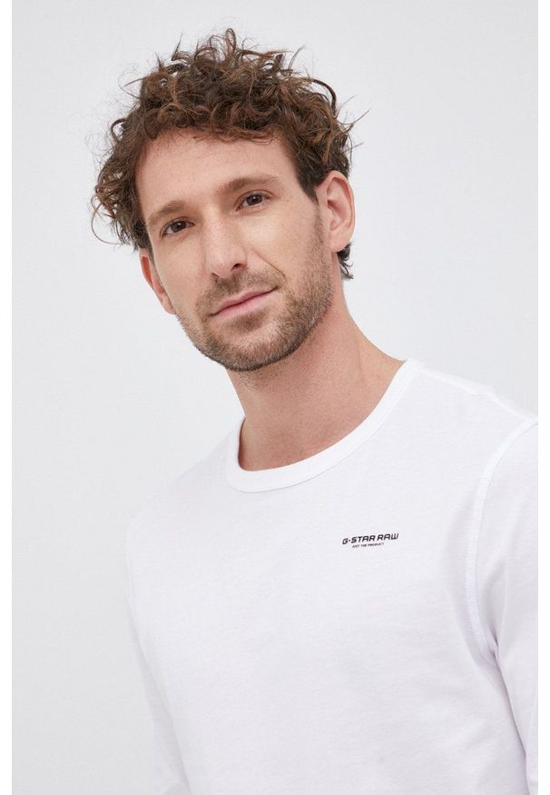 G-Star RAW - G-Star Raw - Longsleeve bawełniany. Okazja: na co dzień. Kolor: biały. Materiał: bawełna. Długość rękawa: długi rękaw. Wzór: aplikacja. Styl: casual