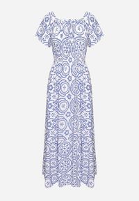 Born2be - Niebiesko-Biała Rozkloszowana Sukienka z Bawełną i Abstrakcyjnym Wzorem Ldivoria. Okazja: na spacer, na imprezę. Kolor: niebieski. Materiał: bawełna. Styl: elegancki #4