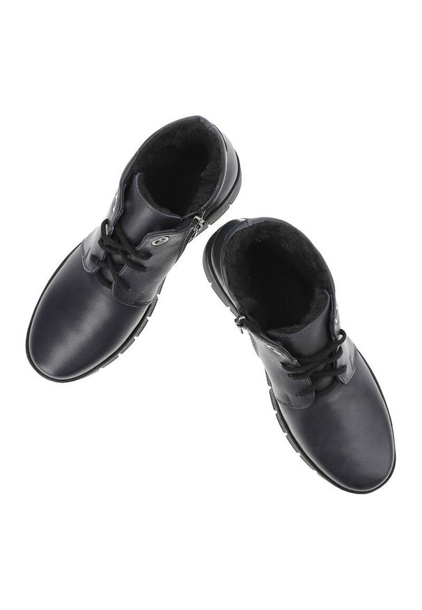 Granatowe Trzewiki Armodo Ocieplane Buty Damskie. Okazja: na co dzień. Kolor: niebieski. Materiał: futro, skóra, syntetyk. Styl: elegancki, casual