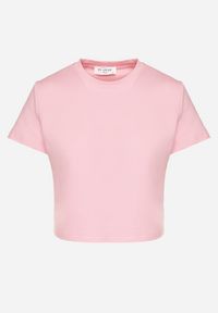 Born2be - Różowy T-shirt z Bawełny o Krótkim Kroju Galarina. Okazja: na co dzień. Kolor: różowy. Materiał: bawełna. Długość: krótkie. Styl: klasyczny, elegancki, casual #7