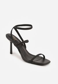 Born2be - Czarne Sandały na Szpilce z Elastycznymi Paskami i Kwadratowym Noskiem Sarorin. Okazja: na wesele, na co dzień, na ślub cywilny. Zapięcie: pasek. Kolor: czarny. Wzór: paski. Obcas: na szpilce. Styl: casual, elegancki. Wysokość obcasa: średni #8