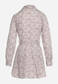 Born2be - Różowo-Biała Bawełniana Sukienka Mini w Kwiaty o Rozkloszowanym Koszulowym Kroju z Paskiem Tienl. Kolor: różowy. Materiał: bawełna. Wzór: kwiaty. Typ sukienki: koszulowe. Długość: mini #5