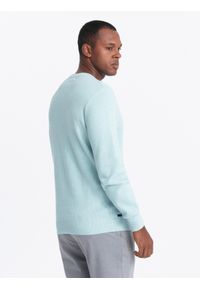 Ombre Clothing - Melanżowy męski sweter ze strukturalnej dzianiny – miętowy V1 - Rozmiar: L. Okazja: na co dzień. Kolor: miętowy. Materiał: dzianina. Wzór: melanż. Styl: casual #7