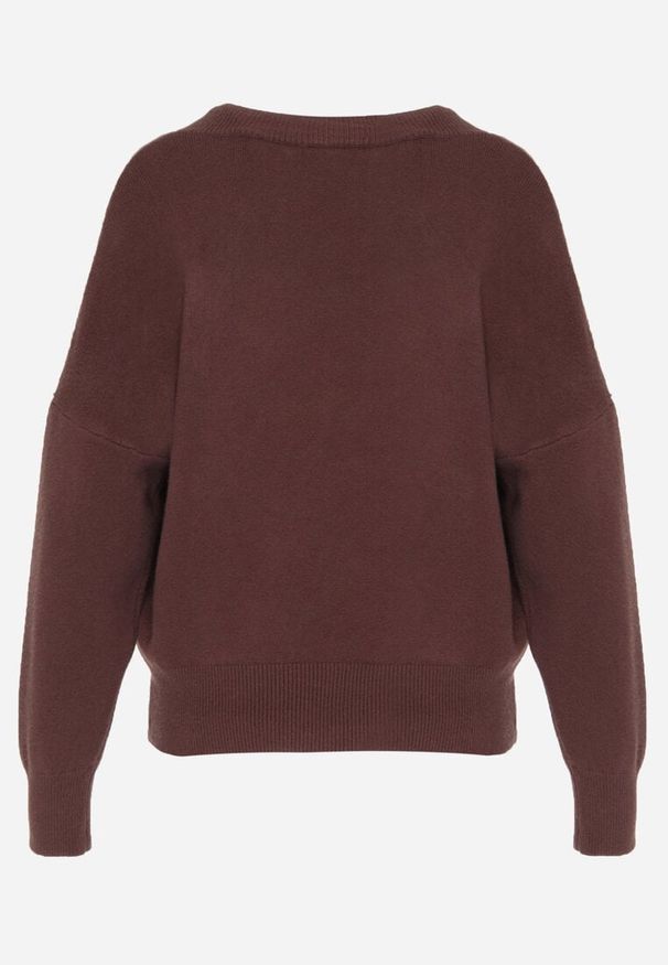 Born2be - Brązowy Sweter z Dekoltem w V z Domieszką Kaszmiru Mariara. Okazja: na spacer. Typ kołnierza: dekolt w kształcie V. Kolor: brązowy. Materiał: kaszmir. Wzór: bez wzorów