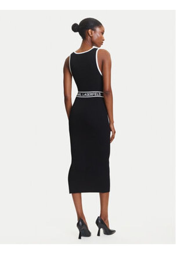 Karl Lagerfeld - KARL LAGERFELD Sukienka codzienna A3W13039 Czarny Slim Fit. Okazja: na co dzień. Typ kołnierza: dekolt w karo. Kolor: czarny. Materiał: syntetyk. Typ sukienki: proste. Styl: casual