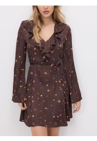 Reserved - Sukienka z wiskozy - ciemnobrązowy. Kolor: brązowy. Materiał: wiskoza #1