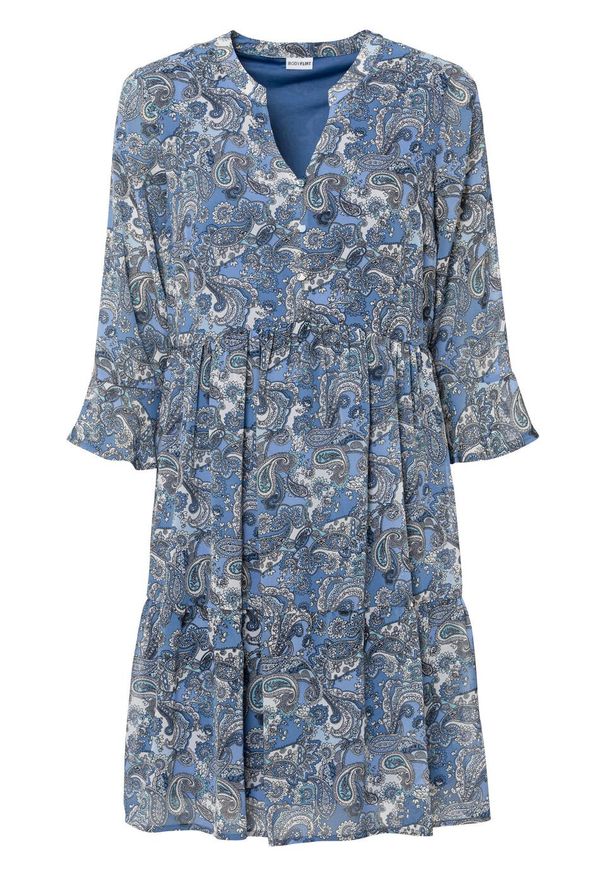 Sukienka szyfonowa bonprix niebieski paisley. Kolor: niebieski. Materiał: szyfon. Wzór: paisley. Sezon: lato