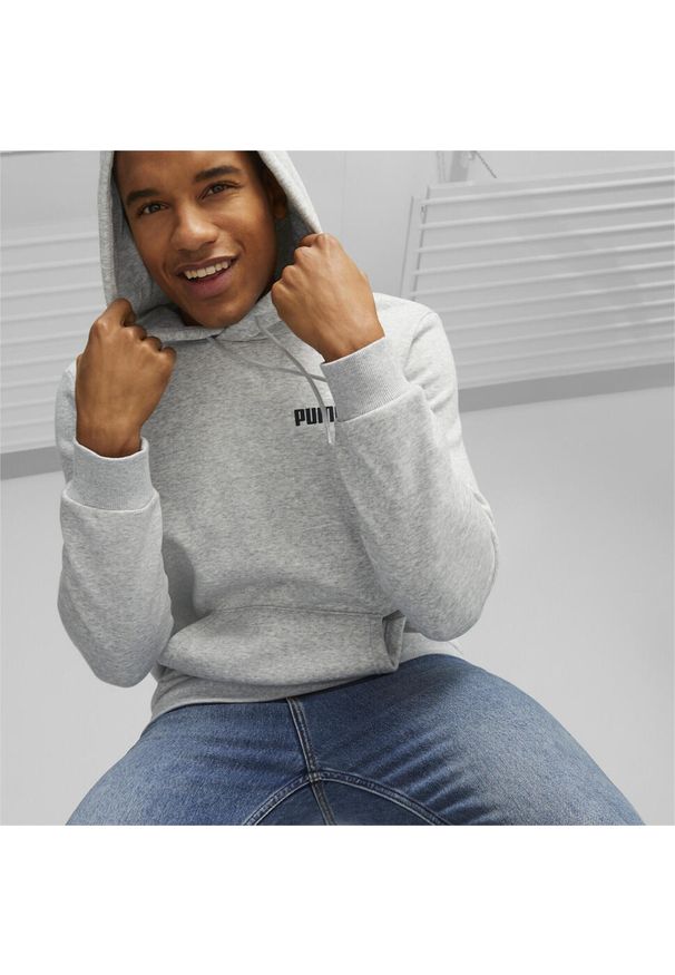 Puma - Męska bluza z kapturem i małym dwukolorowym logo Essentials+ PUMA. Typ kołnierza: kaptur. Kolor: wielokolorowy, czarny, szary