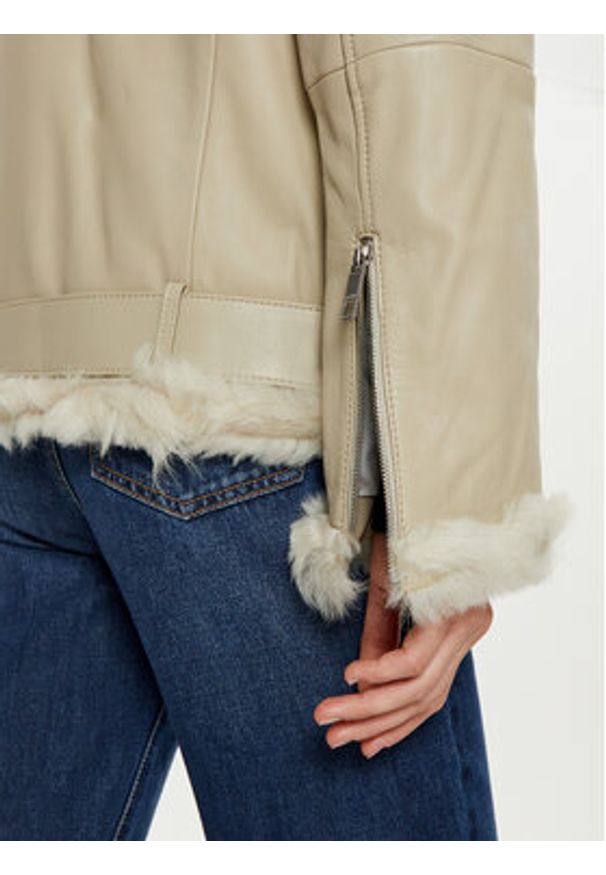 BOSS - Boss Kurtka skórzana 50524016 Écru Regular Fit. Materiał: skóra