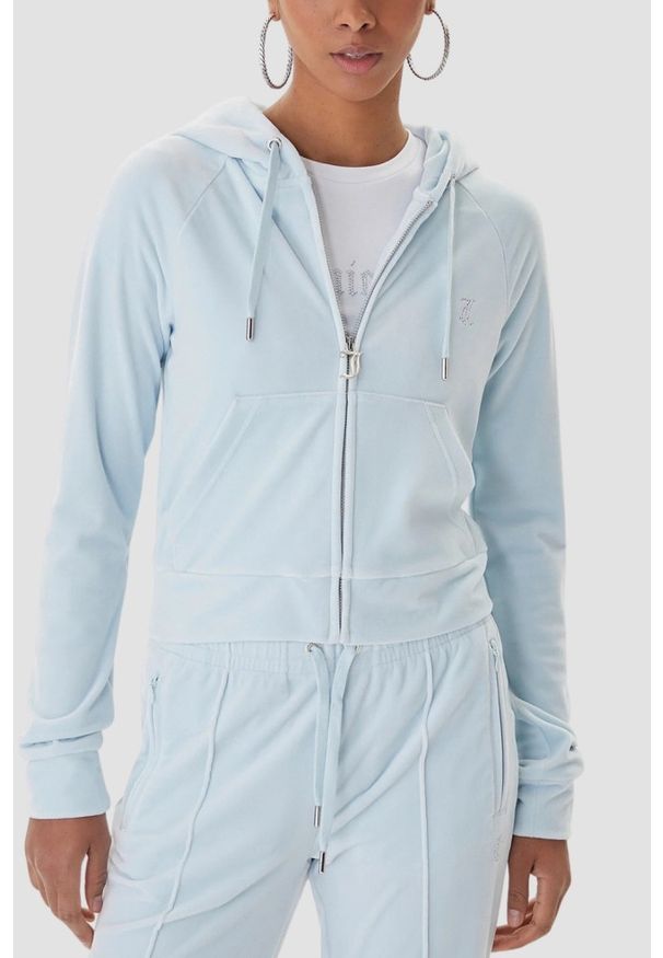 Juicy Couture - JUICY COUTURE Błękitna bluza damska Madison Outline, Rozmiar S. Okazja: na co dzień. Kolor: niebieski. Materiał: materiał. Styl: casual