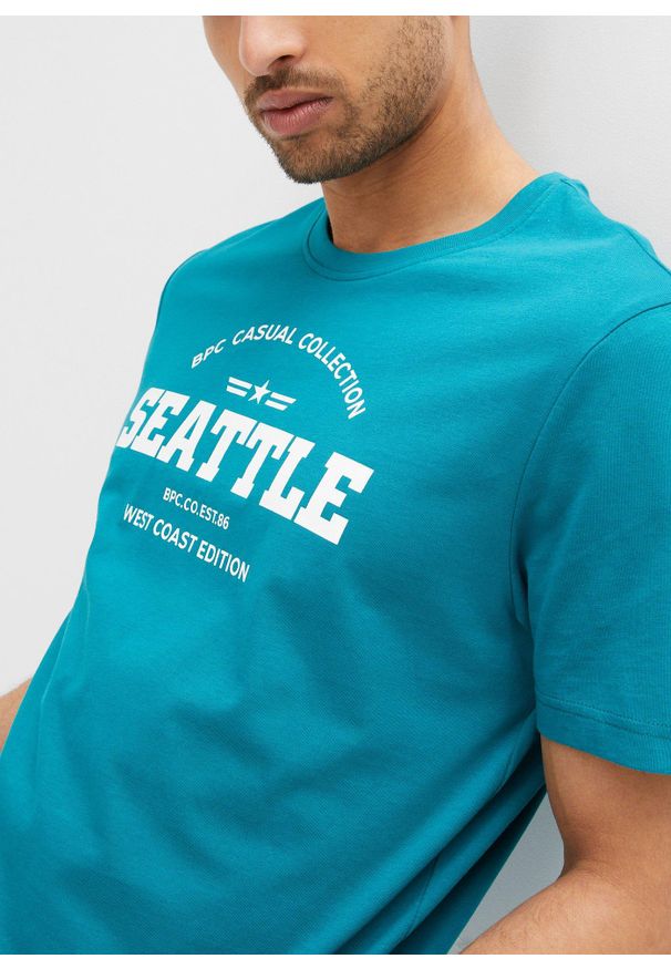 bonprix - Bawełniany T-shirt (zestaw 2 szt.). Kolor: niebieski. Materiał: bawełna. Wzór: napisy