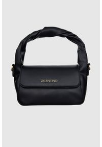 Valentino by Mario Valentino - VALENTINO Czarna mała gładka torebka ze skręconą rączką lemonade satchel. Kolor: czarny. Wzór: gładki. Styl: elegancki