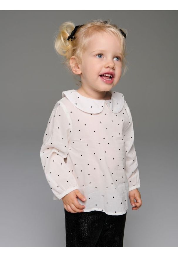 Sinsay - Bluzka z kołnierzykiem w groszki - kremowy. Kolor: kremowy. Wzór: grochy