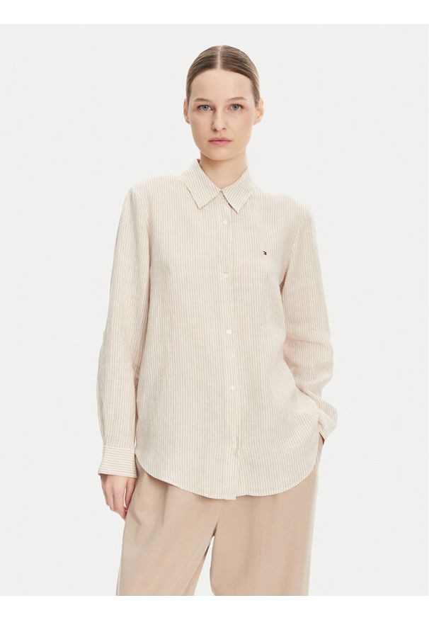 TOMMY HILFIGER - Tommy Hilfiger Koszula WW0WW44679 Beżowy Relaxed Fit. Kolor: beżowy. Materiał: len