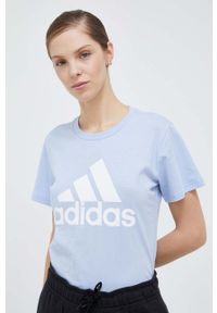 Adidas - adidas t-shirt bawełniany kolor niebieski. Kolor: niebieski. Materiał: bawełna #1