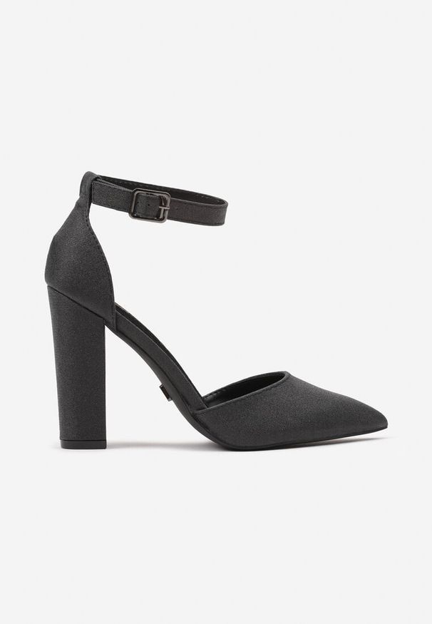 Renee - Czarne Czółenka Vices na Słupku Ozdobione Brokatem z Paskiem Wokół Kostki Izalithea. Okazja: na wesele, do pracy, na spotkanie biznesowe, na ślub cywilny. Zapięcie: pasek. Kolor: czarny. Wzór: aplikacja. Obcas: na słupku. Styl: biznesowy