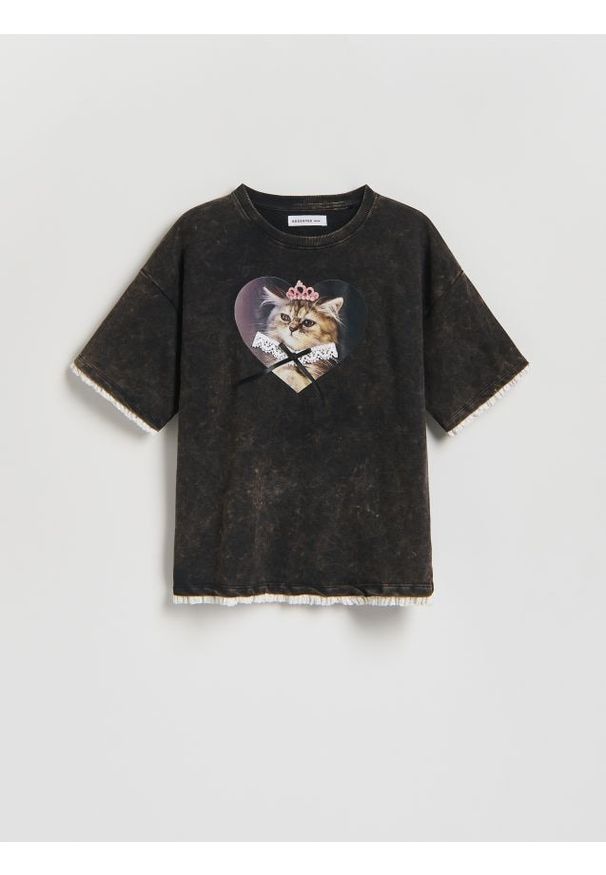 Reserved - T-shirt z efektem sprania - czarny. Kolor: czarny. Materiał: bawełna