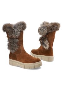 Brązowe Kozaki Pollonus Ocieplane Skórzane Buty Damskie. Kolor: brązowy. Materiał: skóra. Szerokość cholewki: normalna. Sezon: zima. Obcas: na platformie #3