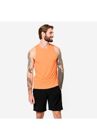 DOMYOS - Koszulka fitness męska Domyos bez rękawów. Kolor: pomarańczowy. Materiał: materiał, poliester. Długość rękawa: bez rękawów