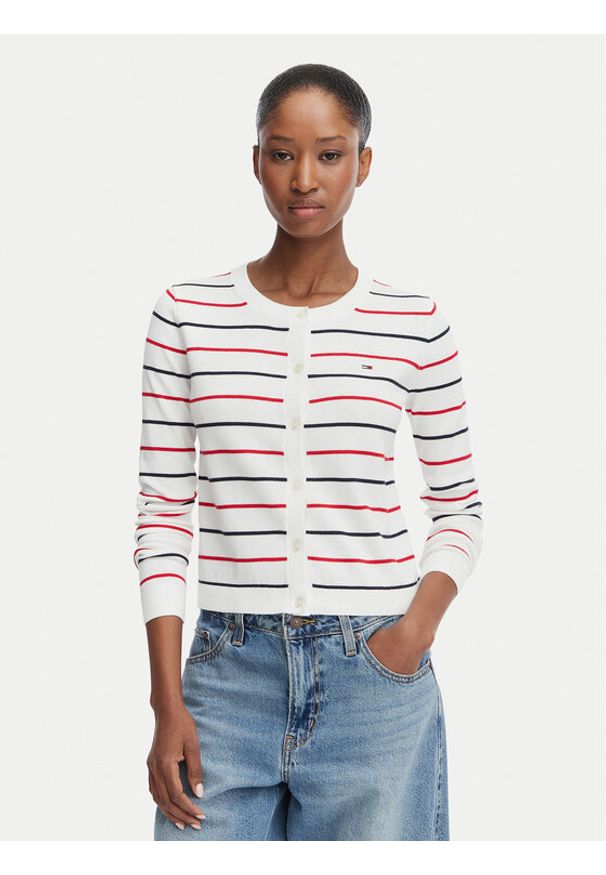 Tommy Jeans Kardigan DW0DW20976 Biały Regular Fit. Kolor: biały. Materiał: bawełna