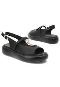 Czarne Sandały S.Barski Eleganckie Obuwie Damskie. Zapięcie: pasek. Kolor: czarny. Materiał: materiał. Wzór: aplikacja. Sezon: lato. Styl: elegancki #7